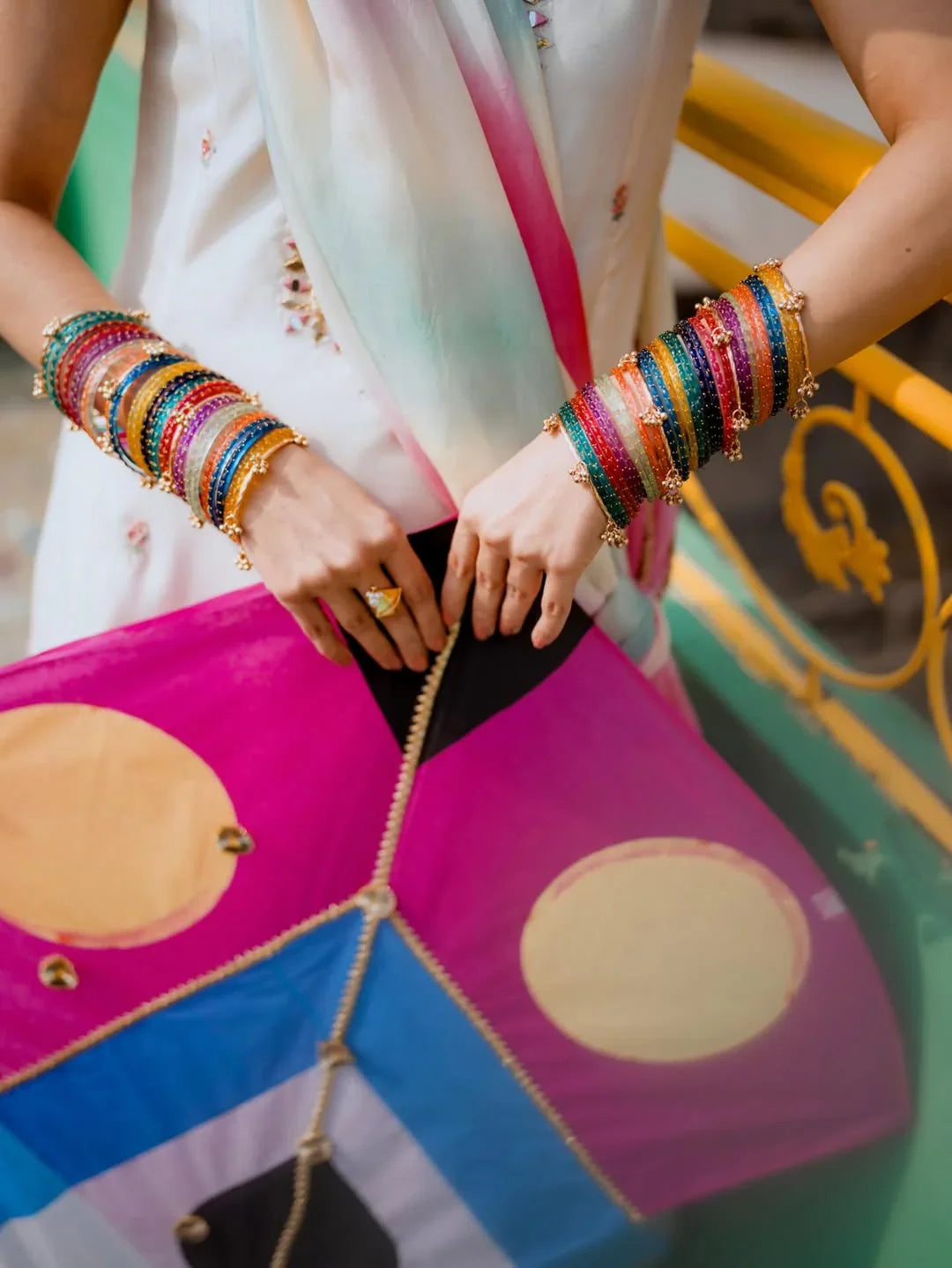 Multi-Color Viral Kashmiri Bangles Set-1 dozen - (4 Ghunghru Kara 12 Bangles)